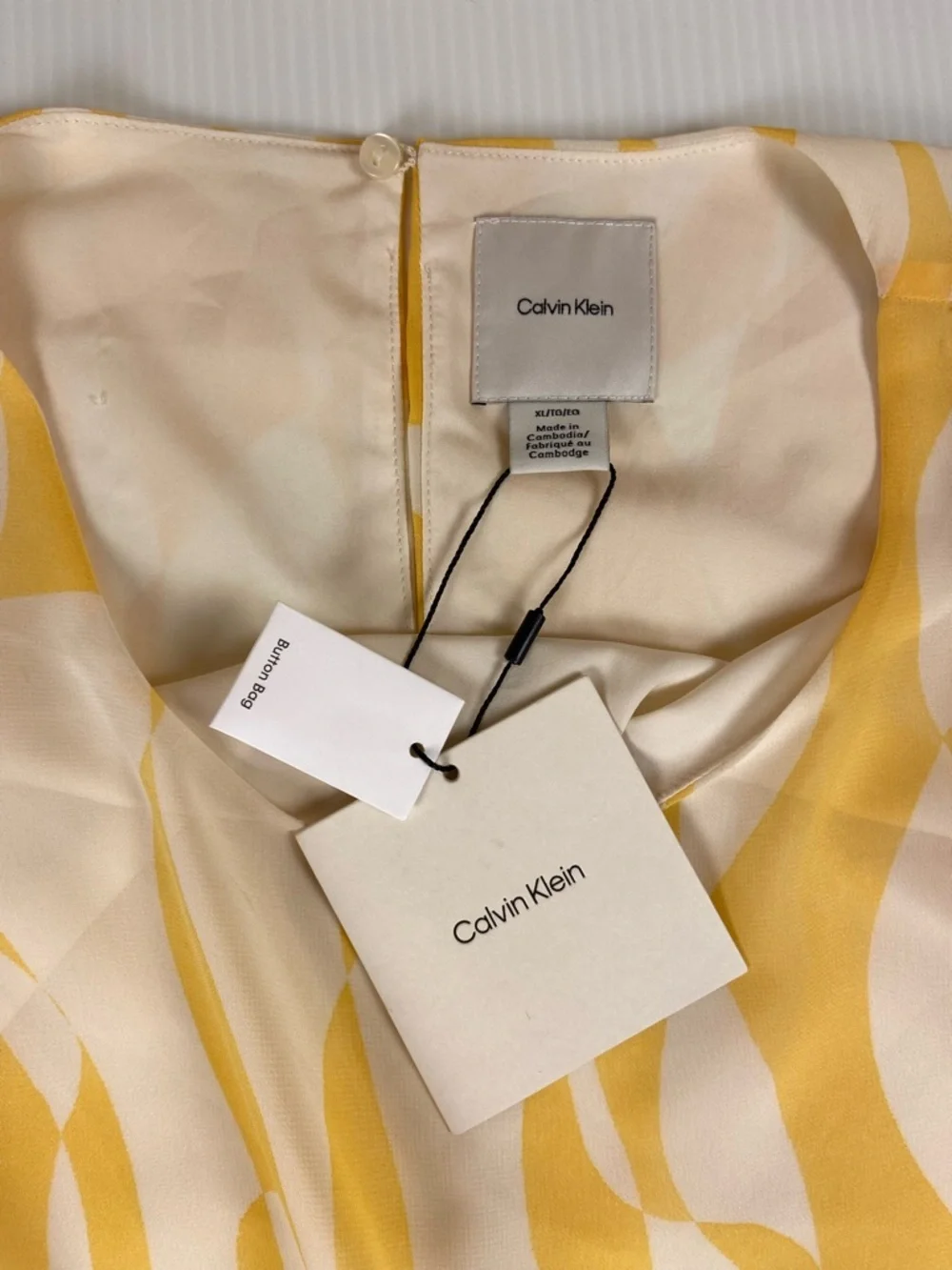 Calvin Klein Yellow Abstract Sleeveless Blouse XL Sheer Lightweight Top